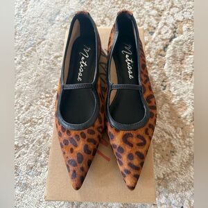 Matisse Leopard-Print Pointed Fleur Mary Jane Flats in Brown and black